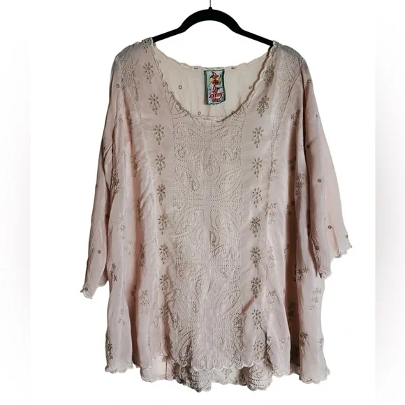 Johnny Was Embroidered Scalloped Trim Blouse Pink Size Small - Picture 2 of 9